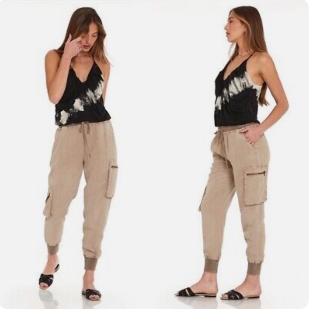 Young Fabulous & Broke Tan Zipper Cargo Jogger Pants Size M NWT